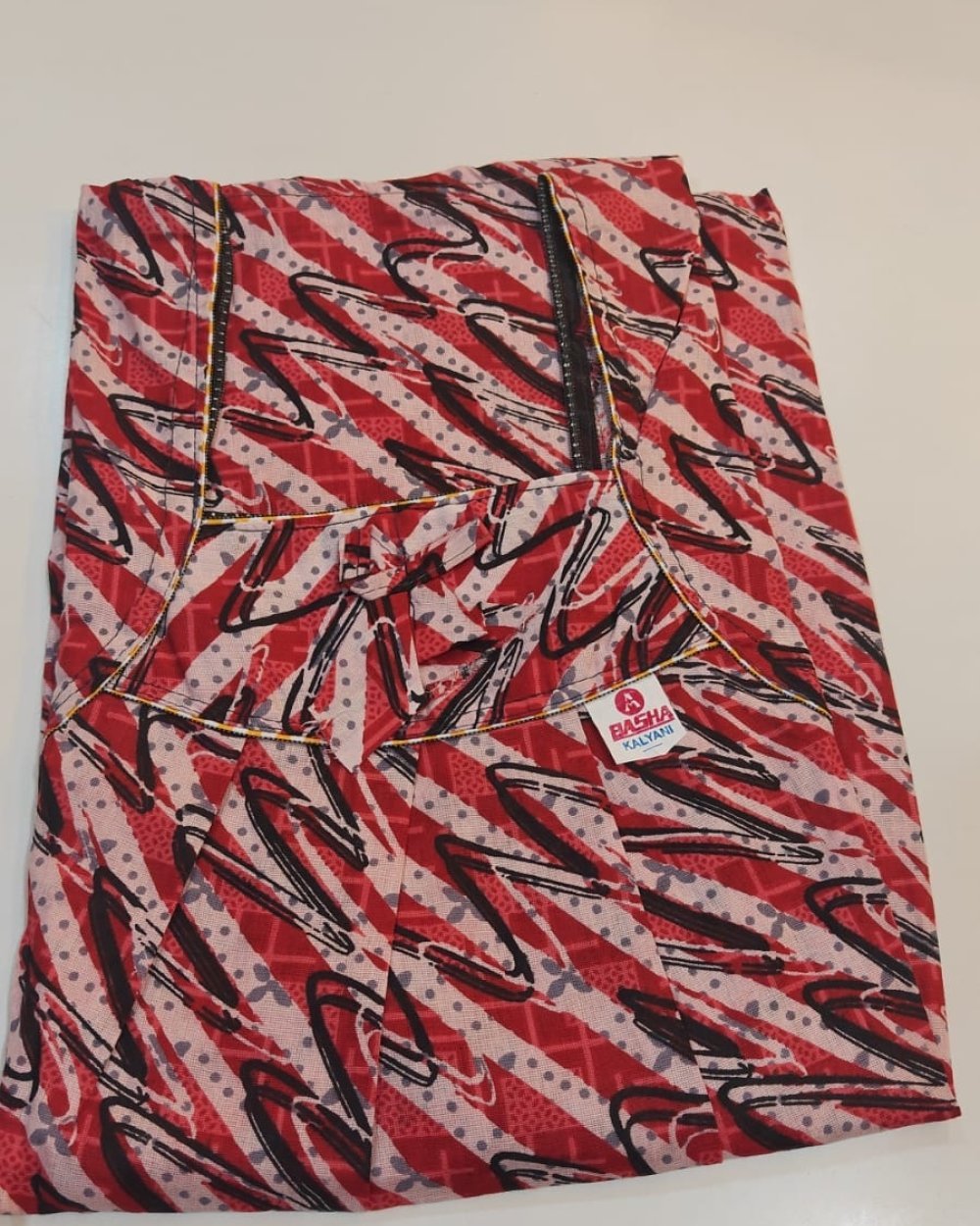 Red & Peach Print Fancy NIGHTIE